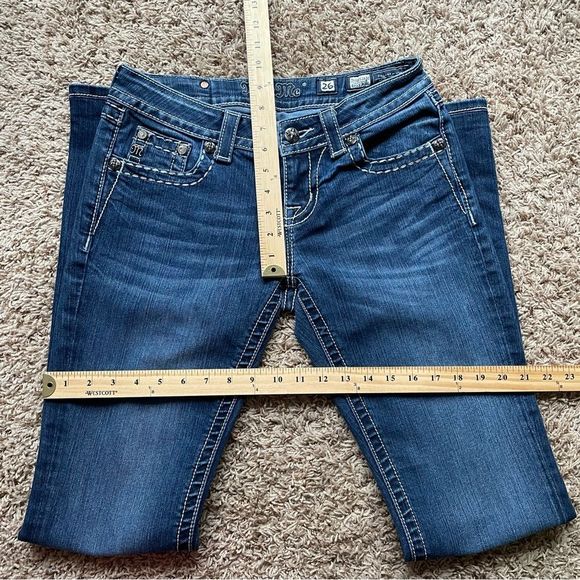 Miss Me Low Rise Easy Bootcut Blue Jeans with Jewels and Studs, size 26 tall - Picture 9 of 11